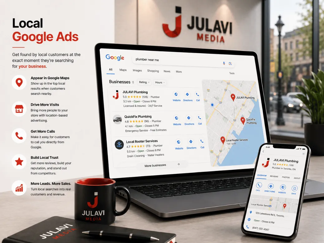 Local Google Ads promotion in office