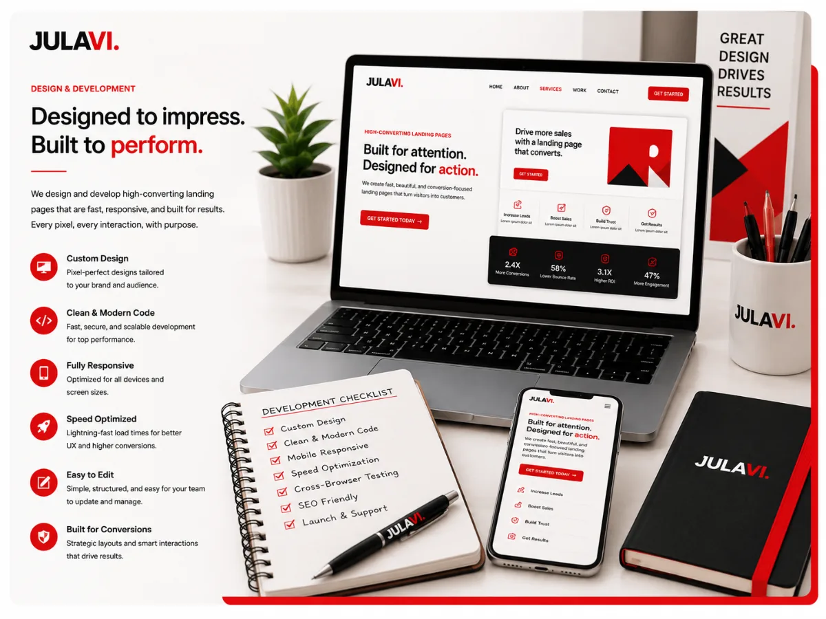 High-converting landing page mockup shown in a browser window with a lead capture form