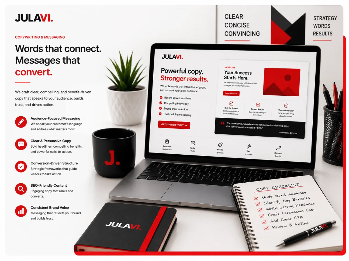 Landing page copy example showing a benefit-driven headline and call-to-action