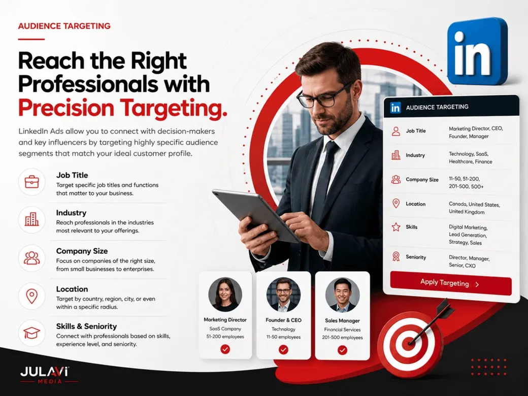 Precision targeting for LinkedIn ads by job title, industry, company size